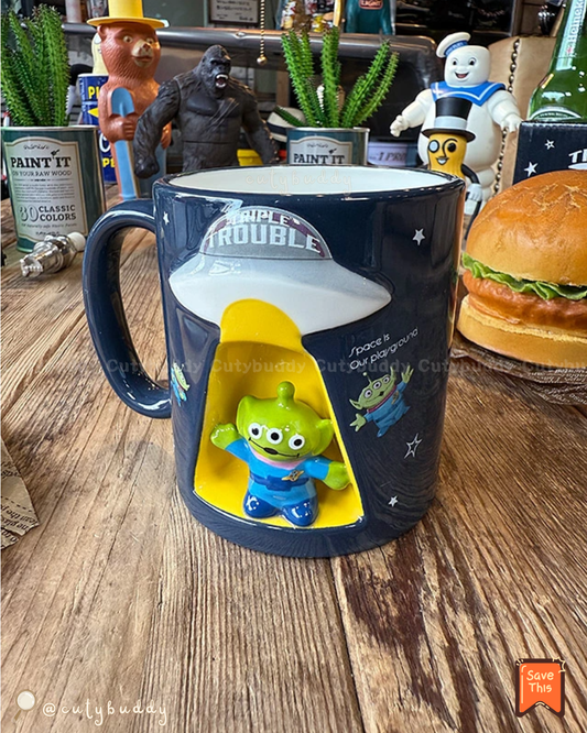 🇯🇵日本 ♡ DISNEY Alien 3D Spaceship Ceramic Mug 迪士尼三眼仔太空船杯 ディズニー エイリアン UFOマグ