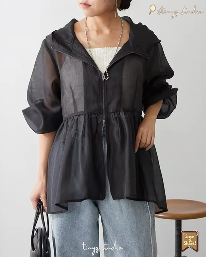 🇯🇵JAPAN ♥ Sheer Peplum W-Zip Outer 透膚裙擺雙拉鍊連帽外套 🧾 ɪᴛᴇᴍ ɴᴏ.：jt0380