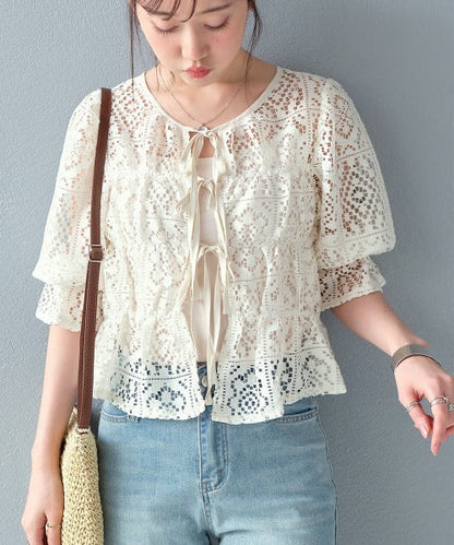 🇯🇵日本 鉤編蕾絲褶飾上衣 
◇ Crochet lace shirred top

🔎 ɪᴛᴇᴍ ɴᴏ.： SS-js2551106020