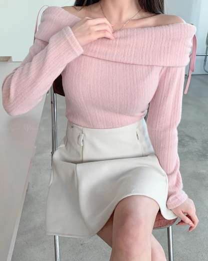 🇰🇷KOREA
♥ Festive christmassy ribbon top
派對約會造型 浪漫感蝴蝶結露肩加絨上衣

🔎 ɪᴛᴇᴍ ɴᴏ：SS-KSS97326804