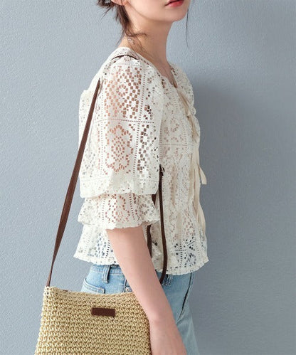 🇯🇵日本 鉤編蕾絲褶飾上衣 
◇ Crochet lace shirred top

🔎 ɪᴛᴇᴍ ɴᴏ.： SS-js2551106020