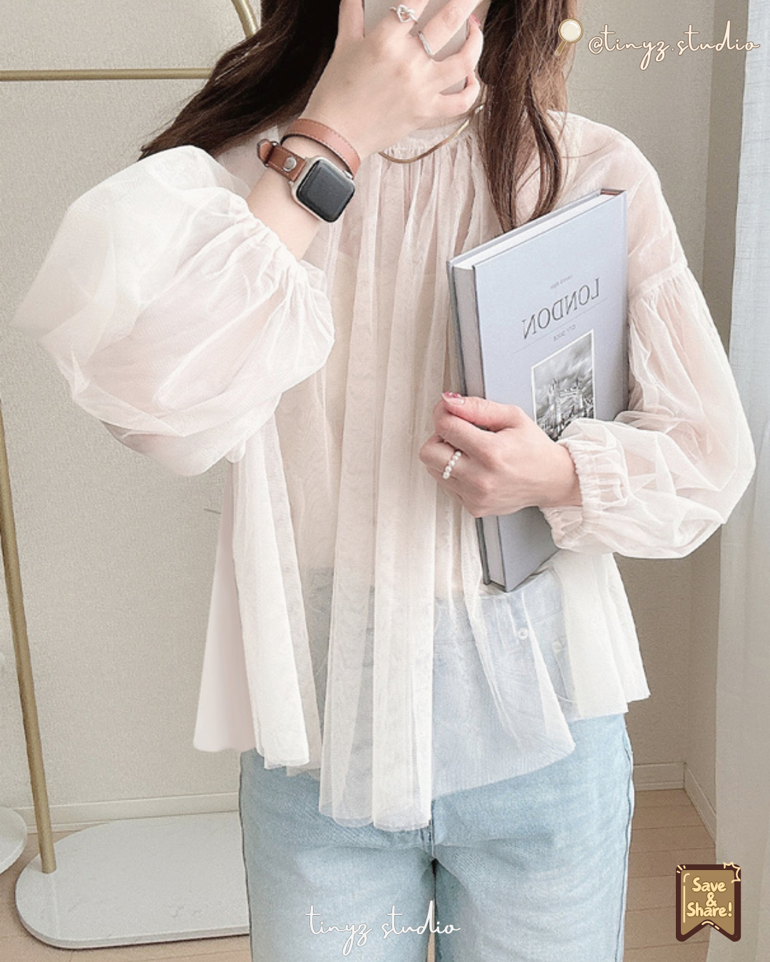 🇯🇵JAPAN ♥ 兩件式層次薄紗蓬蓬袖上衣 ✨微甜輕熟感！✨ 2-Piece Sheer Tulle Top 🧾 ɪᴛᴇᴍ ɴᴏ.：jgtu0774