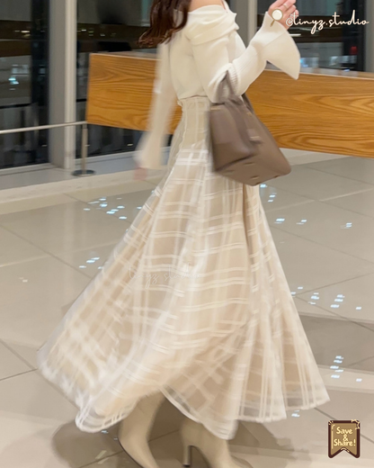 🇯🇵JAPAN ♥ 格紋薄紗喇叭裙◍ 3色入 Checkered sheer flared skirt 🧾 ɪᴛᴇᴍ ɴᴏ.：jltu1082