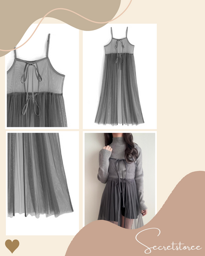 🇯🇵Japan｜Tulle Ribbon Slip Dress★ SS-gofo18730 