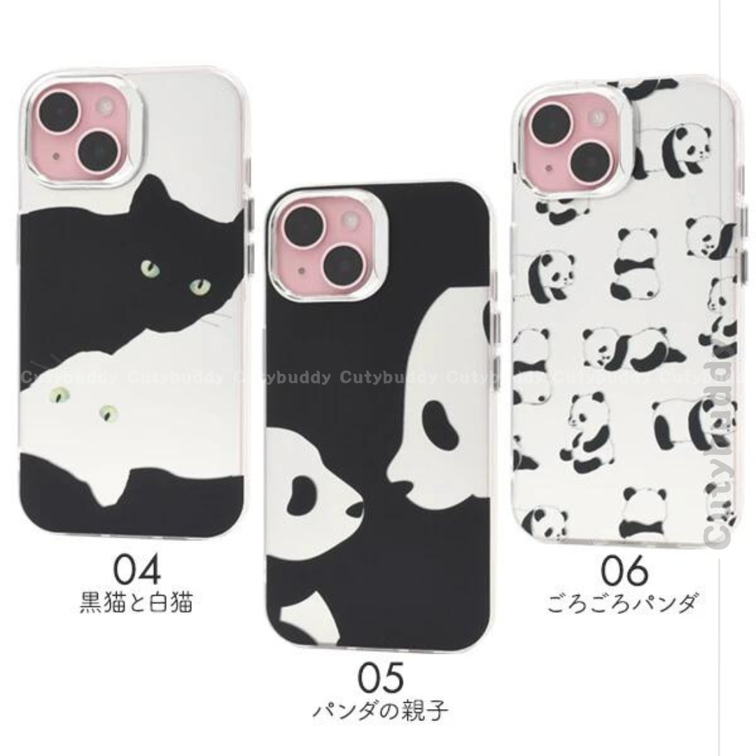 🇯🇵日本 Cat and Panda Design Case iPhone 13/13pro-15/15pro 貓咪熊貓單色設計殼