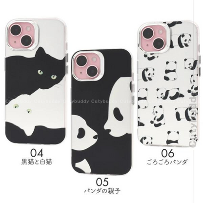 🇯🇵日本 Cat and Panda Design Case iPhone 13/13pro-15/15pro 貓咪熊貓單色設計殼