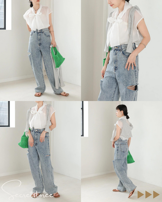 🇯🇵Japan｜Transparent yarn refreshing feeling☆Bow tie shirt (3 colors)
 ★ Product Code 🔎 SS-bab5320512