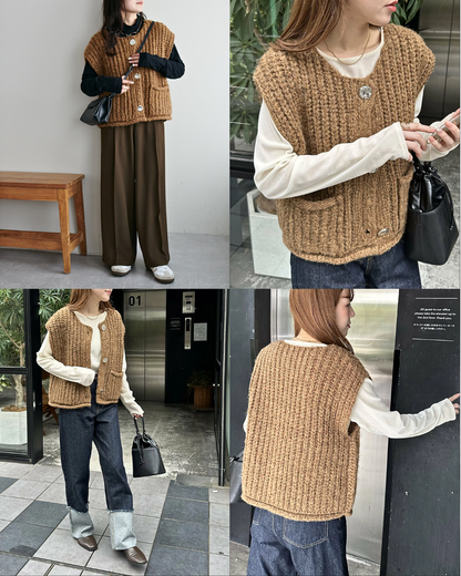 🇯🇵 JAPAN ♥ Big Button Vest with Pockets ♥ 超大鈕扣針織背心外套     🔎 ɪᴛᴇᴍ ɴᴏ.： SS-JRA0019