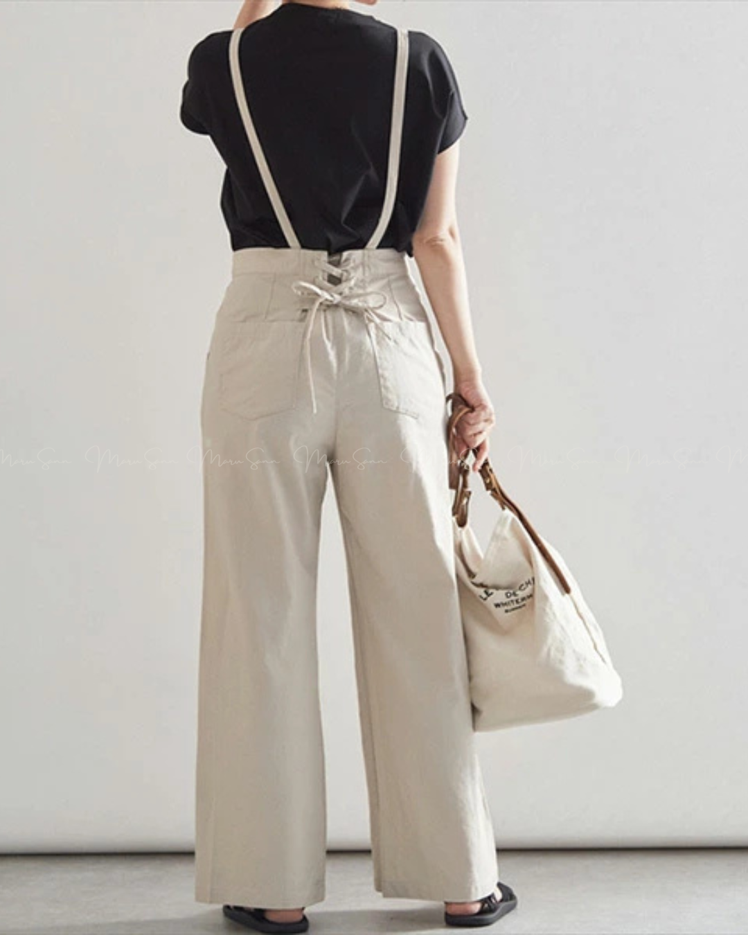 (現貨)🇯🇵日本 棉麻吊帶後綁帶闊腿褲 ◇ Japan Cotton and linen suspenders with back ties and wide-leg pants 🔎 ɪᴛᴇᴍ ɴᴏ：SS-jsr2175557