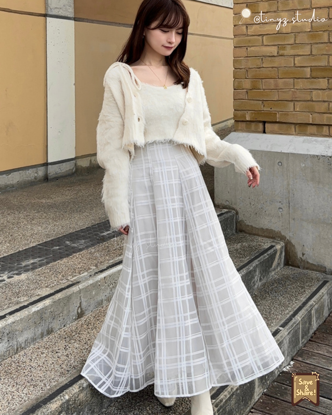 🇯🇵JAPAN ♥ 格紋薄紗喇叭裙◍ 3色入 Checkered sheer flared skirt 🧾 ɪᴛᴇᴍ ɴᴏ.：jltu1082