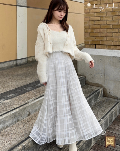 🇯🇵JAPAN ♥ 格紋薄紗喇叭裙◍ 3色入 Checkered sheer flared skirt 🧾 ɪᴛᴇᴍ ɴᴏ.：jltu1082