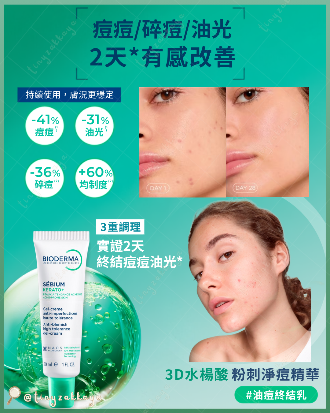 🇪🇺歐美 ♥ BIODERMA Sebium Kerato+ Anti-Blemish Gel Cream For Acne Prone Skin 3D水楊酸控油粉刺淨痘除印保濕啫喱霜精華 30ml ＼油痘肌、粉刺肌的救星！告別惱人瑕疵，重現平滑細緻的好膚質！／