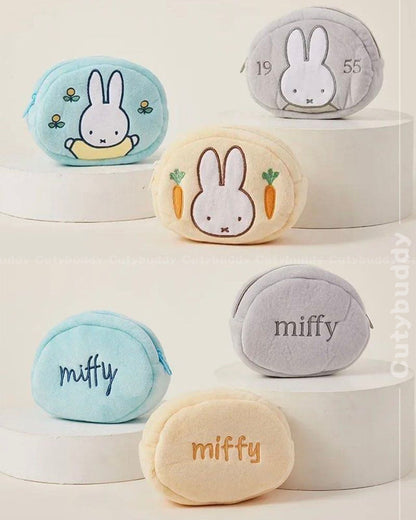 ✨ 🇯🇵日本 ♡ MIFFY BOA POUCH 毛茸茸刺繡化妝小袋 ミッフィー かわいい刺繍ボアポーチ 化粧ポーチ  丸型 舟型 ポーチ