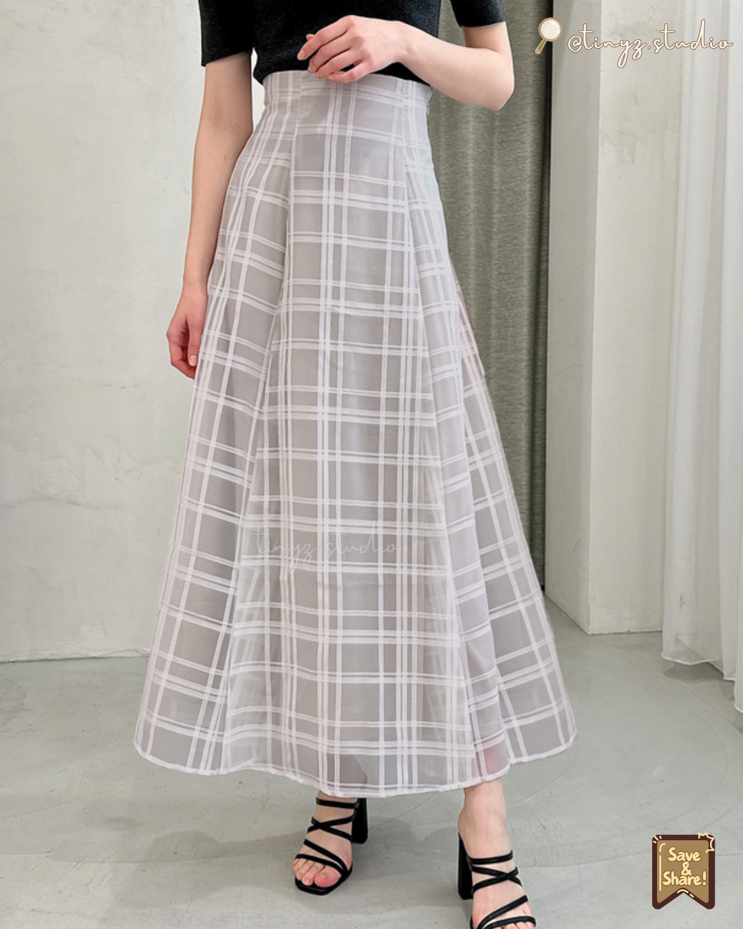 🇯🇵JAPAN ♥ 格紋薄紗喇叭裙◍ 3色入 Checkered sheer flared skirt 🧾 ɪᴛᴇᴍ ɴᴏ.：jltu1082