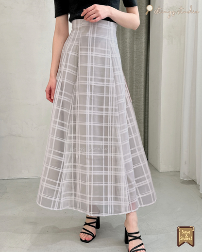 🇯🇵JAPAN ♥ 格紋薄紗喇叭裙◍ 3色入 Checkered sheer flared skirt 🧾 ɪᴛᴇᴍ ɴᴏ.：jltu1082