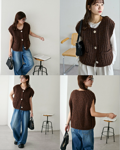 🇯🇵 JAPAN ♥ Big Button Vest with Pockets ♥ 超大鈕扣針織背心外套     🔎 ɪᴛᴇᴍ ɴᴏ.： SS-JRA0019