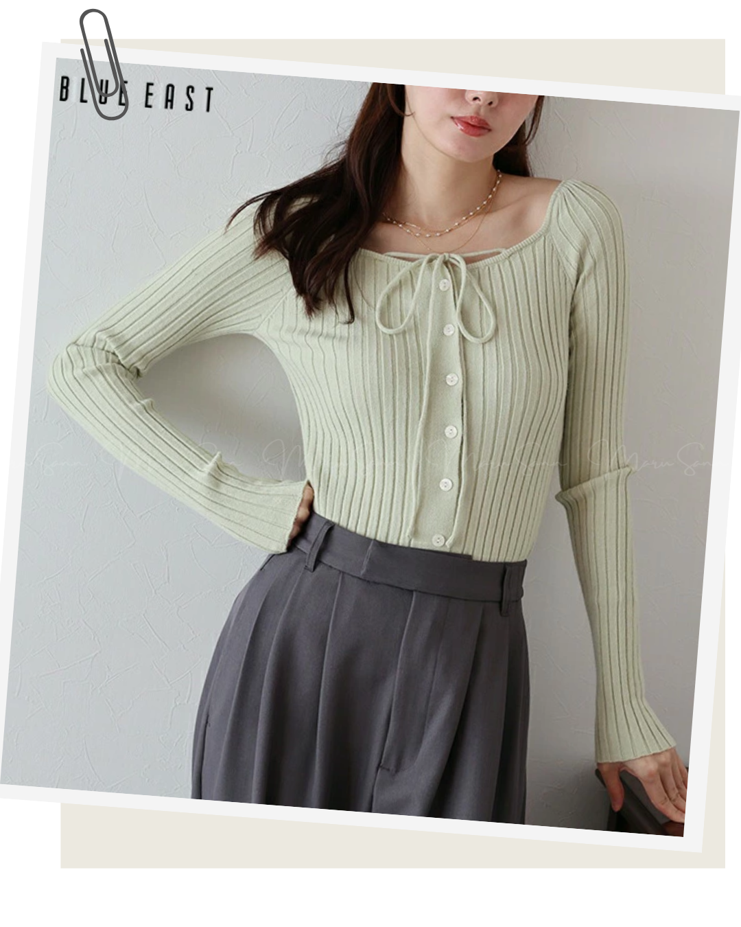 (UK🇬🇧)🇯🇵 JAPAN ♥  Ribbed knit top with square neck and ribbon choker ♥ 蝴蝶結桃心領坑紋 Knit (3色入)  🔎 ɪᴛᴇᴍ ɴᴏ：SS-JS31886