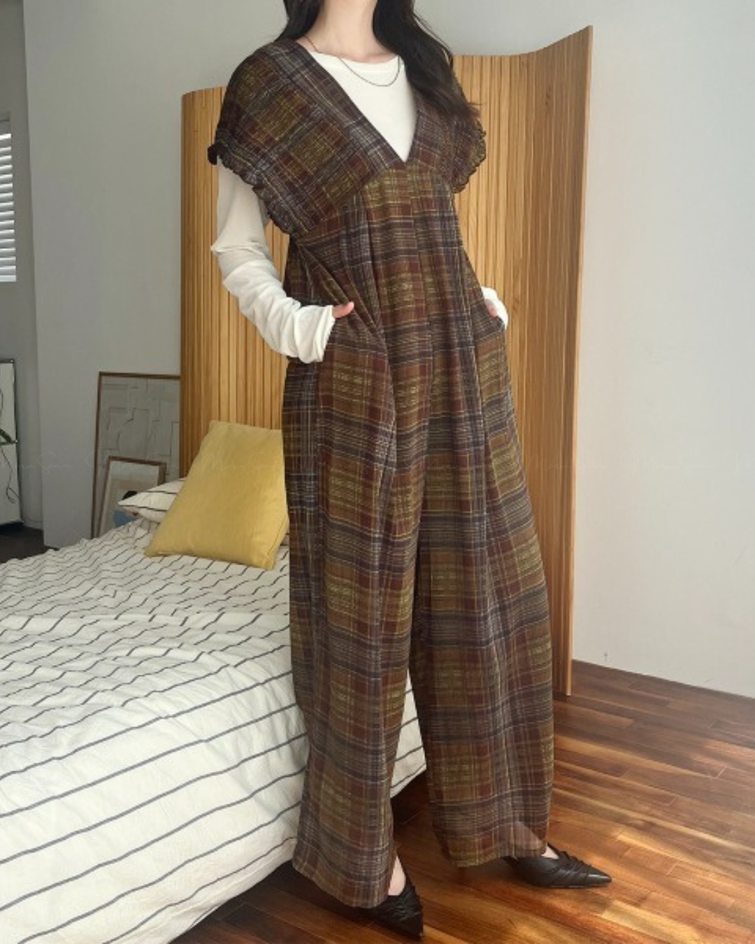 (UK🇬🇧)🇯🇵 JAPAN ♥ Rejoule Checkered Shirred Overalls ♥ Rejoule 格紋褶皺連身褲  🔎 ɪᴛᴇᴍ ɴᴏ：SS-JSR256510440