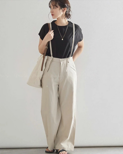 (現貨)🇯🇵日本 棉麻吊帶後綁帶闊腿褲 ◇ Japan Cotton and linen suspenders with back ties and wide-leg pants 🔎 ɪᴛᴇᴍ ɴᴏ：SS-jsr2175557