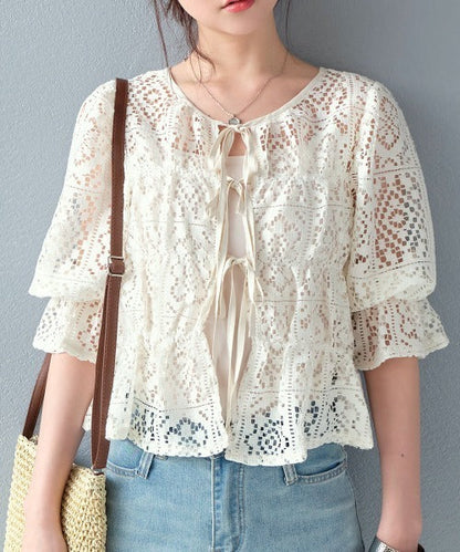 🇯🇵日本 鉤編蕾絲褶飾上衣 
◇ Crochet lace shirred top

🔎 ɪᴛᴇᴍ ɴᴏ.： SS-js2551106020