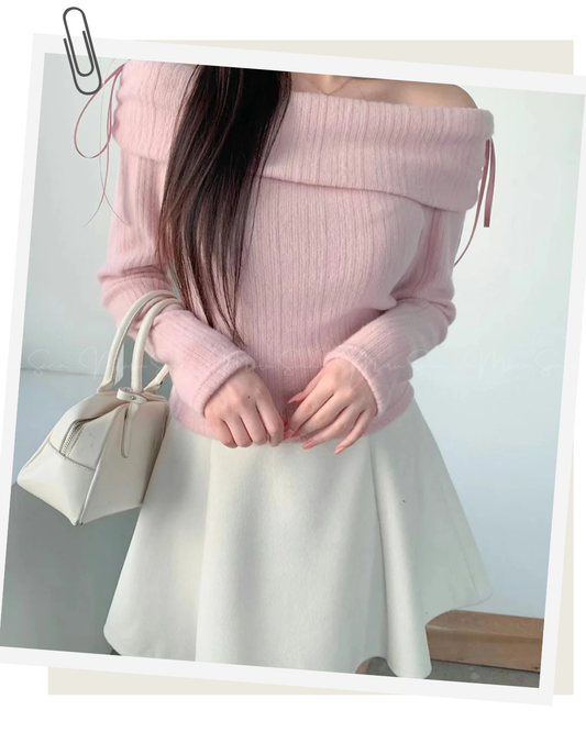 🇰🇷KOREA
♥ Festive christmassy ribbon top
派對約會造型 浪漫感蝴蝶結露肩加絨上衣

🔎 ɪᴛᴇᴍ ɴᴏ：SS-KSS97326804