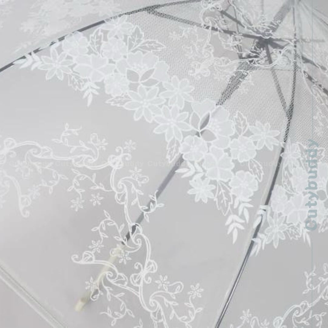 🇯🇵日本 Enchanté 時尚蕾絲圖案長傘 Lace pattern fabric umbrella