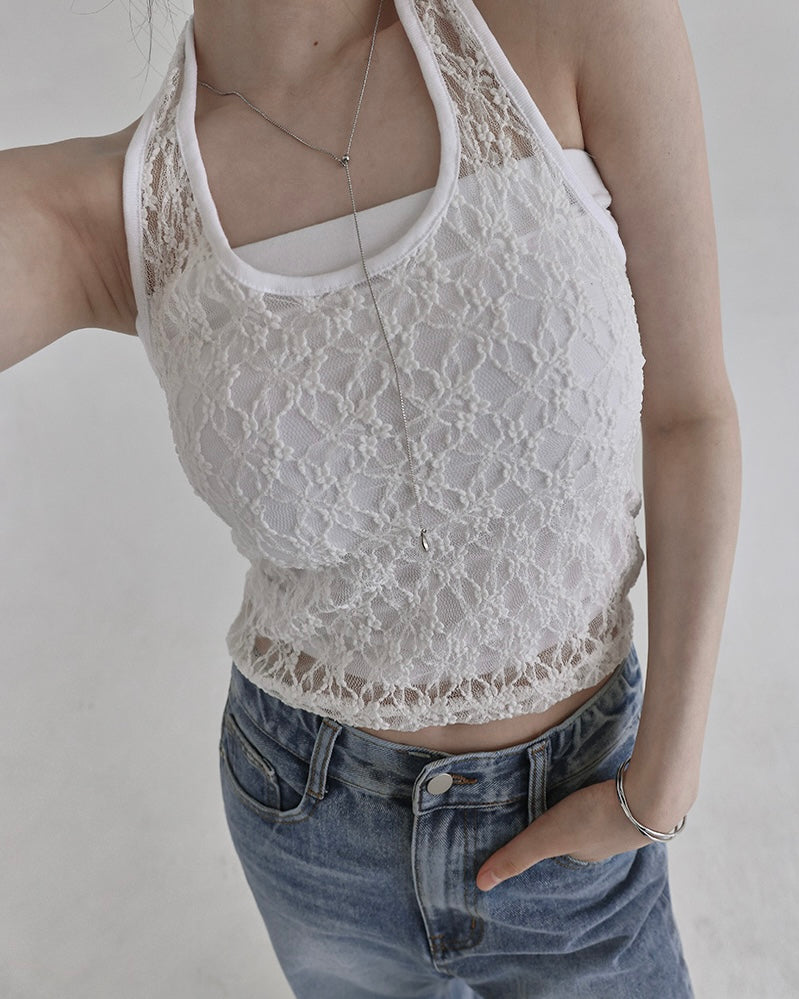 🇰🇷KOREA ♥ Lace halter top 蕾絲掛頸背心 ks98235361