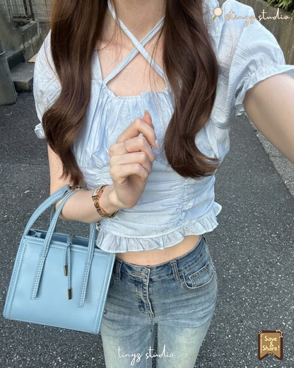🇯🇵JAPAN ♥ 3way超顯瘦復古蓬蓬袖絲帶短版襯衫｜一衣多穿！多色入手穿出微甜純欲風！✨ 3-Way Glam! The Versatile Ruffle Puff Sleeve Blouse for endless cute styles. 🧾 ɪᴛᴇᴍ ɴᴏ.：jg089