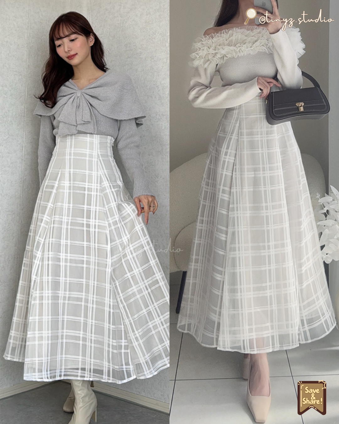 🇯🇵JAPAN ♥ 格紋薄紗喇叭裙◍ 3色入 Checkered sheer flared skirt 🧾 ɪᴛᴇᴍ ɴᴏ.：jltu1082
