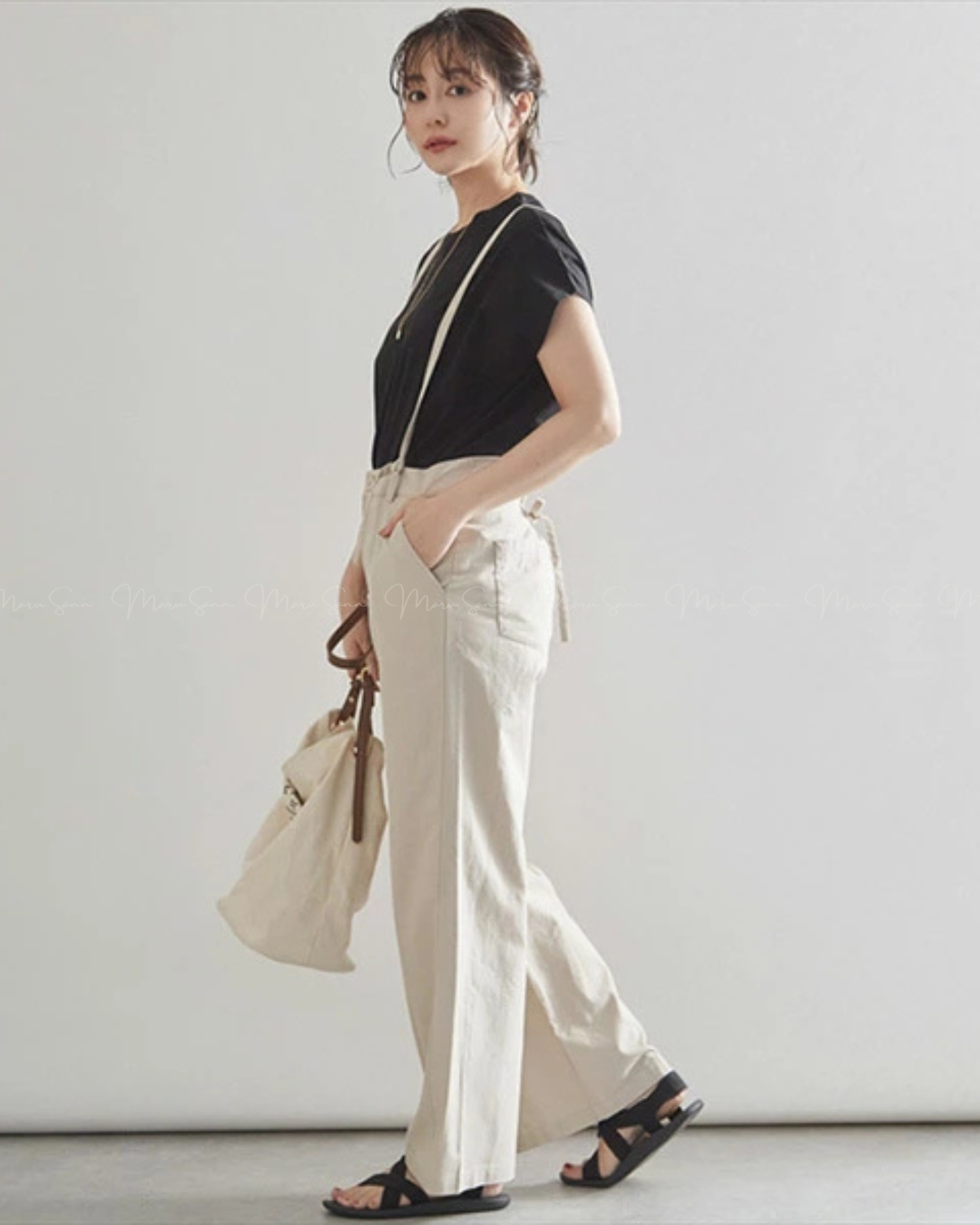 (現貨)🇯🇵日本 棉麻吊帶後綁帶闊腿褲 ◇ Japan Cotton and linen suspenders with back ties and wide-leg pants 🔎 ɪᴛᴇᴍ ɴᴏ：SS-jsr2175557