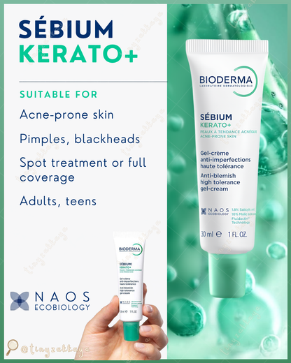 🇪🇺歐美 ♥ BIODERMA Sebium Kerato+ Anti-Blemish Gel Cream For Acne Prone Skin 3D水楊酸控油粉刺淨痘除印保濕啫喱霜精華 30ml ＼油痘肌、粉刺肌的救星！告別惱人瑕疵，重現平滑細緻的好膚質！／