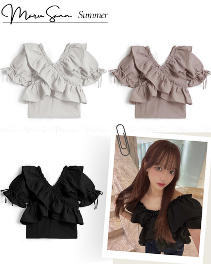 🇯🇵日本 2-Way雙向交叉荷葉邊襯衫上衣 ◇ Japan 2-Way Cross Frill Blouse 🔎 ɪᴛᴇᴍ ɴᴏ：SS-jgpm7140