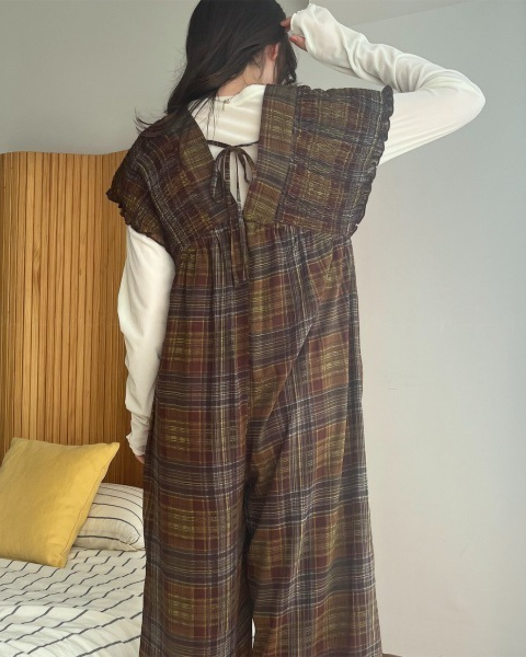 (UK🇬🇧)🇯🇵 JAPAN ♥ Rejoule Checkered Shirred Overalls ♥ Rejoule 格紋褶皺連身褲  🔎 ɪᴛᴇᴍ ɴᴏ：SS-JSR256510440