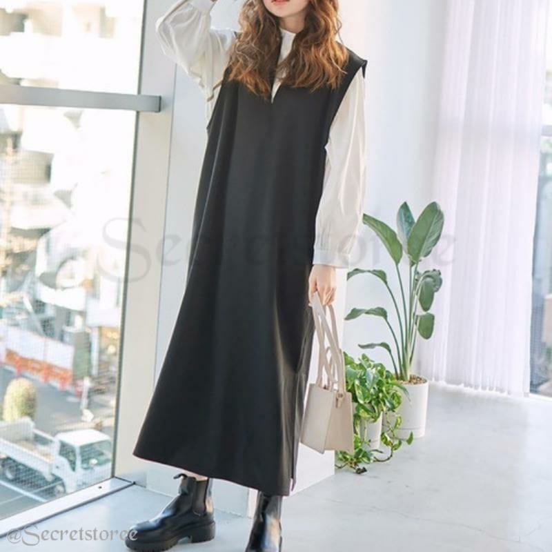 🇯🇵日本 ￨ OL斯文必備 珍珠V領連身裙 Pearl v-neck one piece