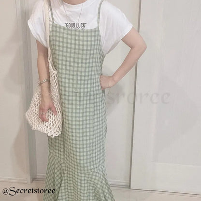 🇯🇵日本｜格紋人魚尾吊帶連身裙 SS-jnp0103 ギンガムチェックマーメイドキャミワンピース 全5色