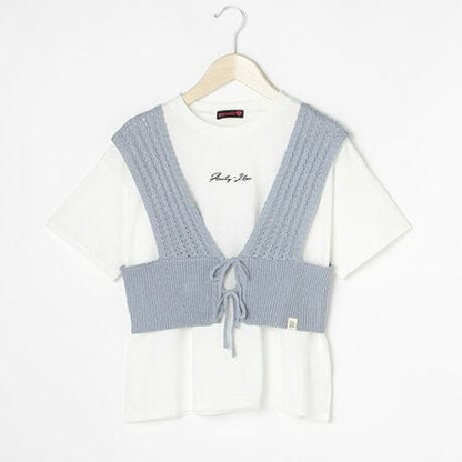 (現貨)🇯🇵日本 LOVE TOXIC 縷空綁帶背心＋刺繡字tee套裝