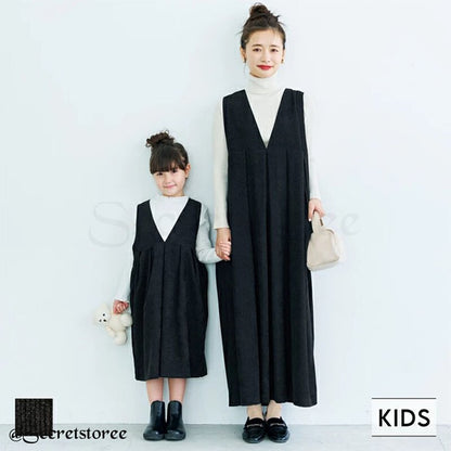 🇯🇵日本 燈芯絨 2way圓領V領套頭長連身裙（另有童裝）親子裝 one piece コーデュロイVネックワンピース