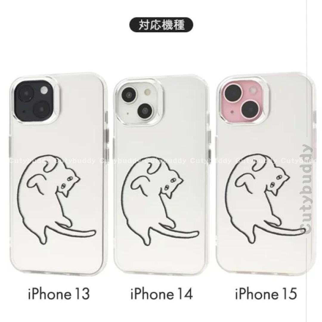 🇯🇵日本 iPhone 13/13pro-15/15pro貓咪熊貓單色設計殼 Cat and Panda Design Case