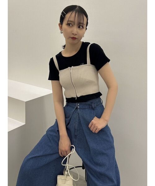 (50%off)🇯🇵 JAPAN ♥ Double-Zip Ribbed Knit Bustier 雙拉鍊羅紋針織背心 (2色) jr5693