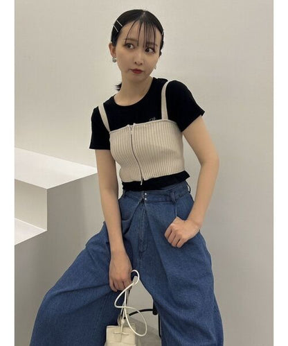 (50%off)🇯🇵 JAPAN ♥ Double-Zip Ribbed Knit Bustier 雙拉鍊羅紋針織背心 (2色) jr5693