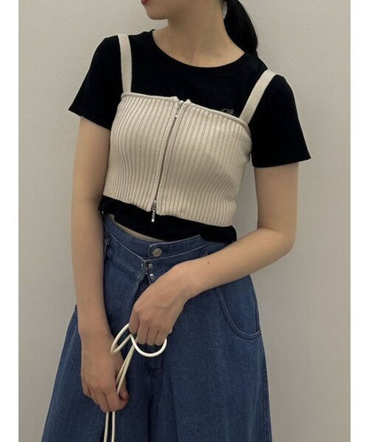 (50%off)🇯🇵 JAPAN ♥ Double-Zip Ribbed Knit Bustier 雙拉鍊羅紋針織背心 (2色) jr5693