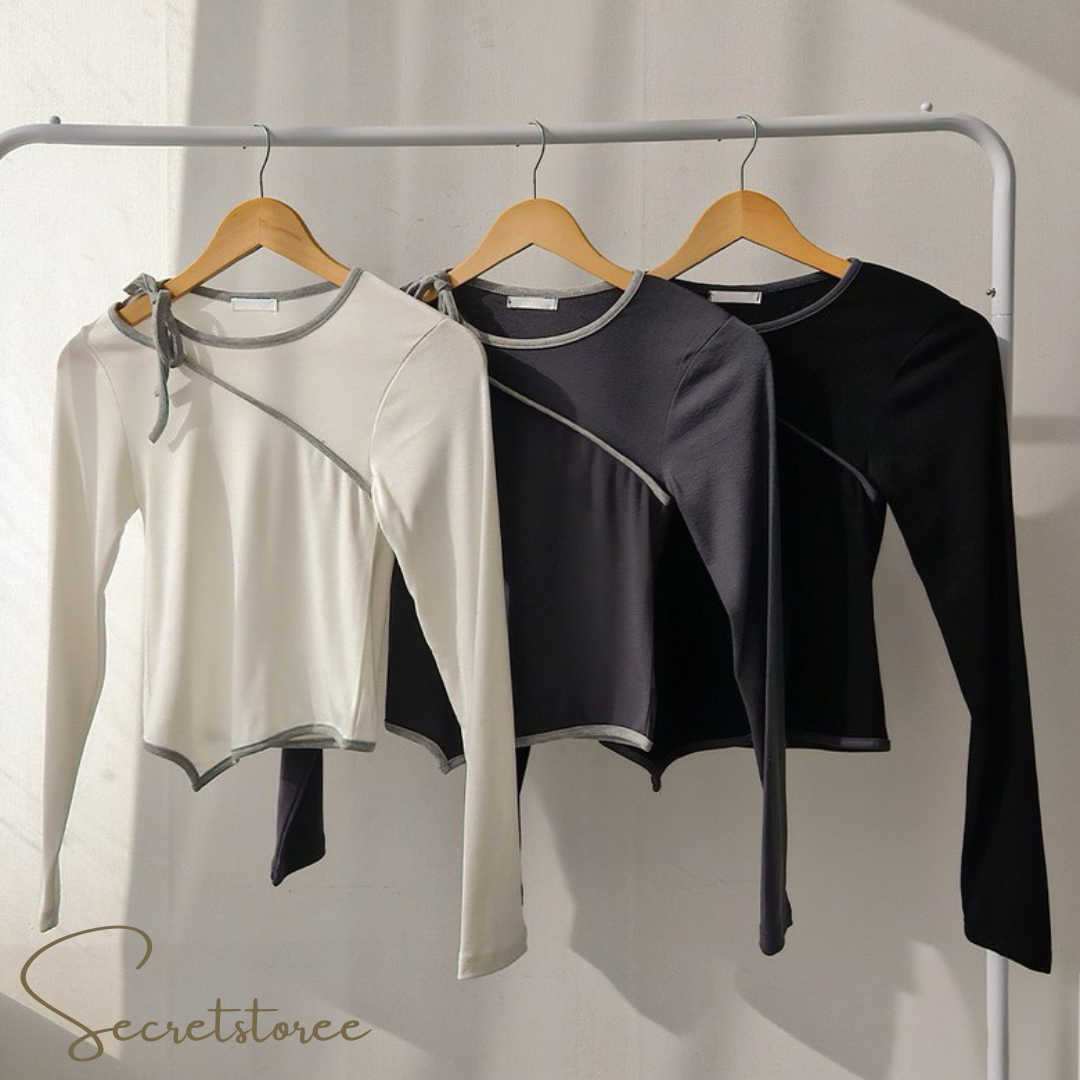 Diagonal Tie Bow Fake 2-Piece Top
 ★ Product Code 🔎 SS-sdwp1f26