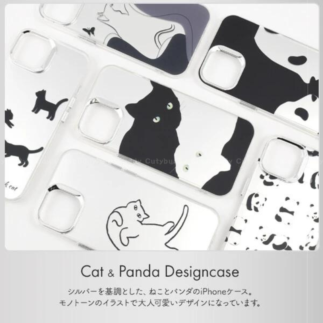 🇯🇵日本 iPhone 13/13pro-15/15pro貓咪熊貓單色設計殼 Cat and Panda Design Case