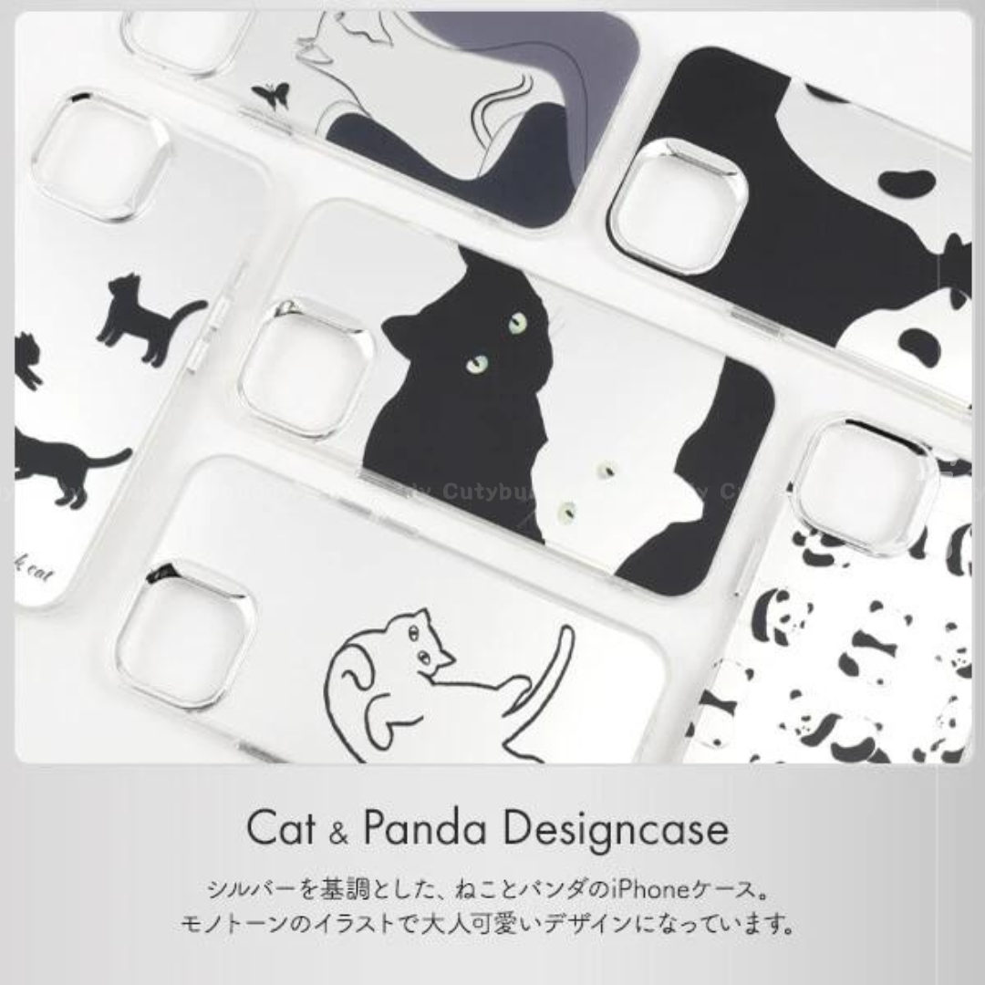 🇯🇵日本 Cat and Panda Design Case iPhone 13/13pro-15/15pro 貓咪熊貓單色設計殼