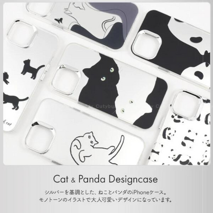 🇯🇵日本 Cat and Panda Design Case iPhone 13/13pro-15/15pro 貓咪熊貓單色設計殼