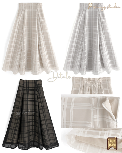 🇯🇵JAPAN ♥ 格紋薄紗喇叭裙◍ 3色入 Checkered sheer flared skirt 🧾 ɪᴛᴇᴍ ɴᴏ.：jltu1082