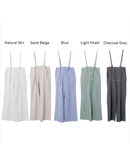 (現貨)🇯🇵日本 棉麻吊帶後綁帶闊腿褲 ◇ Japan Cotton and linen suspenders with back ties and wide-leg pants 🔎 ɪᴛᴇᴍ ɴᴏ：SS-jsr2175557