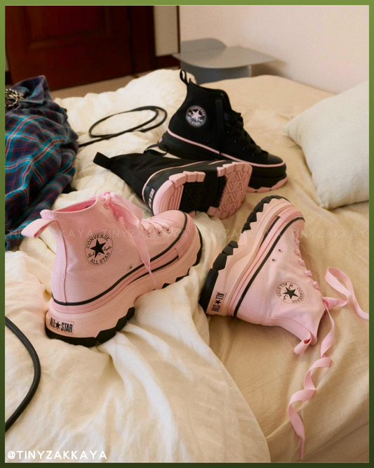 🇯🇵日本限定 ♥ CONVERSE ALL STAR TREKWAVE BLACKPINK 高筒撞色厚底鞋(Powder Pink / BLACK) \ 選擇困難症！夢幻配色超甜美，5cm厚底小個子必備 /
