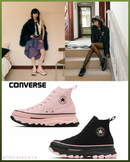 🇯🇵日本限定 ♥ CONVERSE ALL STAR TREKWAVE BLACKPINK 高筒撞色厚底鞋(Powder Pink / BLACK) \ 選擇困難症！夢幻配色超甜美，5cm厚底小個子必備 /