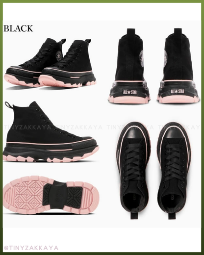 🇯🇵日本限定 ♥ CONVERSE ALL STAR TREKWAVE BLACKPINK 高筒撞色厚底鞋(Powder Pink / BLACK) \ 選擇困難症！夢幻配色超甜美，5cm厚底小個子必備 /